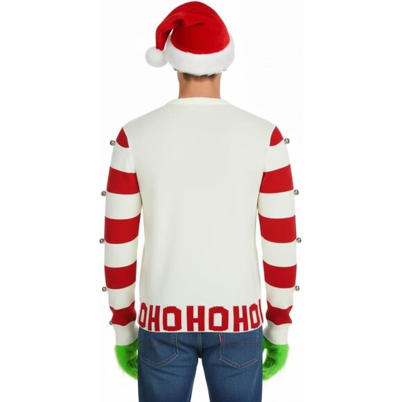 Women’s Christmas Sweater Cute Ugly Striped Knit Long Sleeve with Hat Gloves - Picture 4 of 6